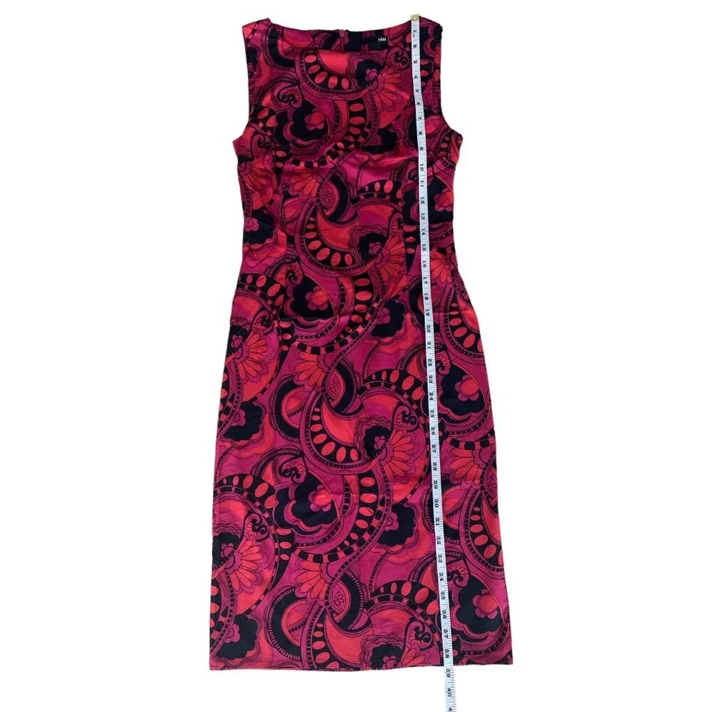 H&M Junior Red & Black Printed Sleeveless Boat Neck Sheath Dress Size 4 Small - Picture 7 of 11